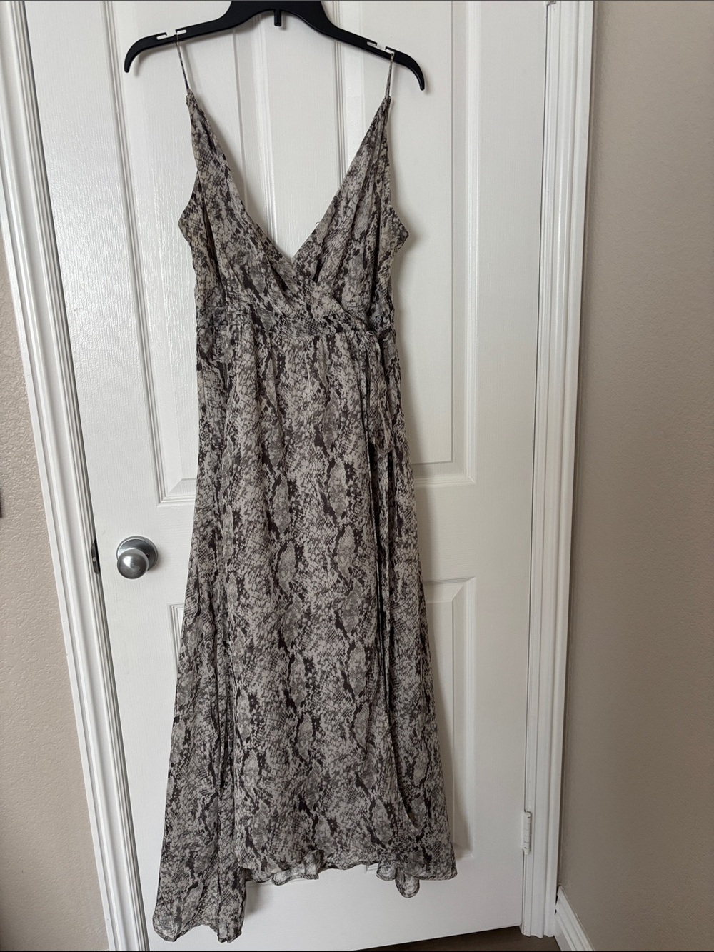 Astr Snake-Print Spaghetti Strap Maxi Dress in Gray